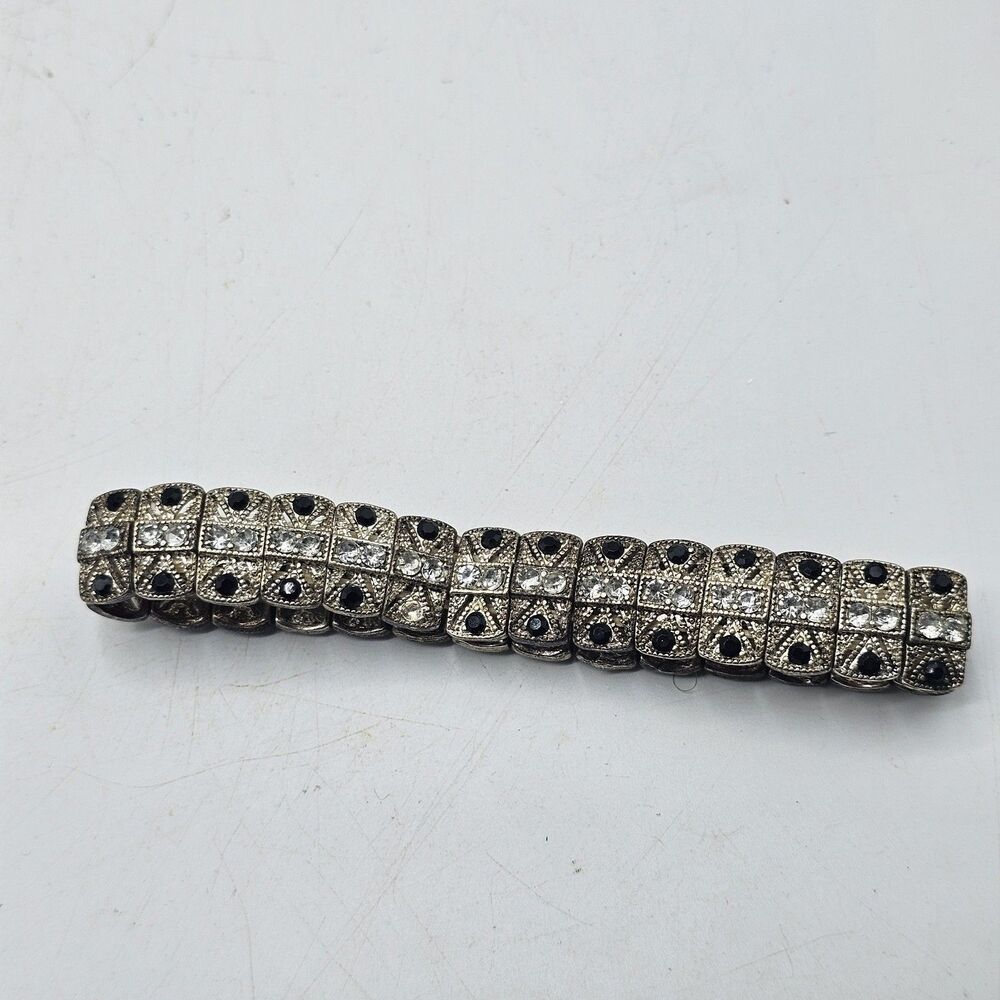 Vintage Silver-tone Rhinestone Stretch Link Bracelet - Missing A Few Stones
